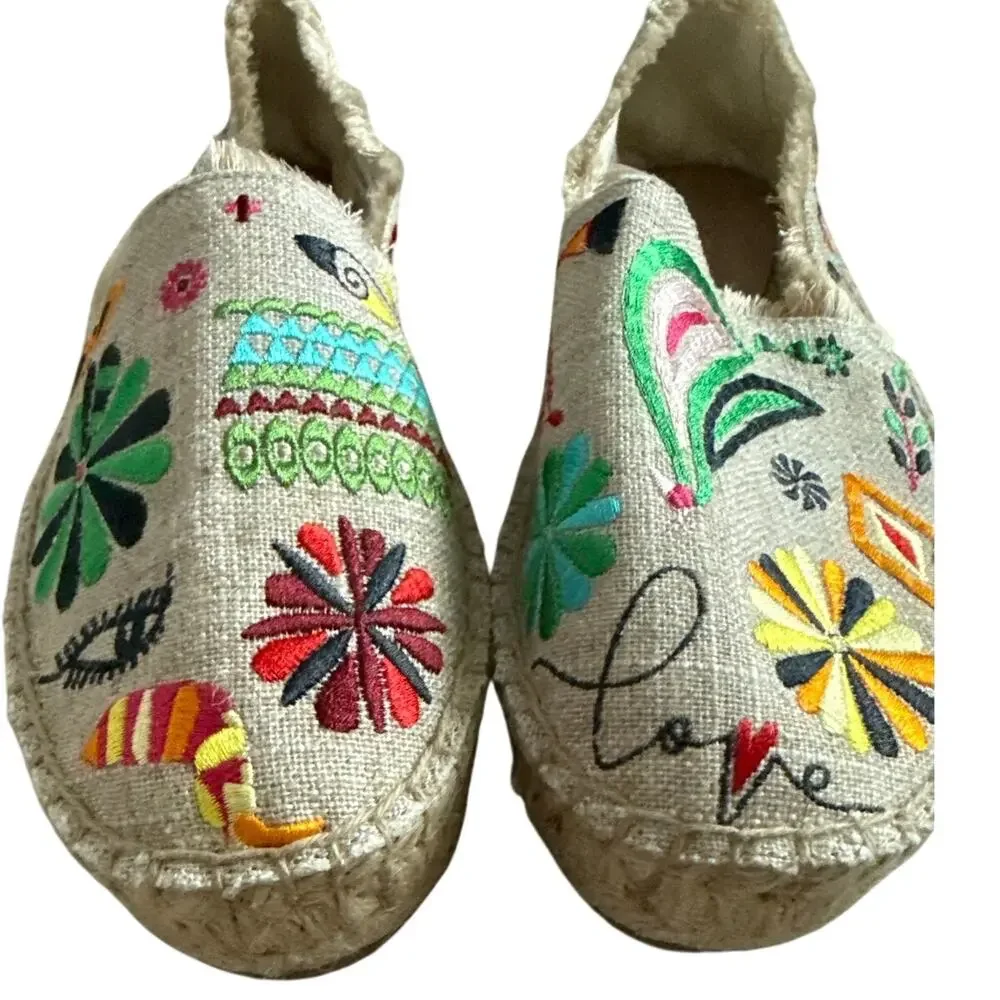 Johnny Was Parker Multicolor Embroidered Espadrille Shoes Size 6